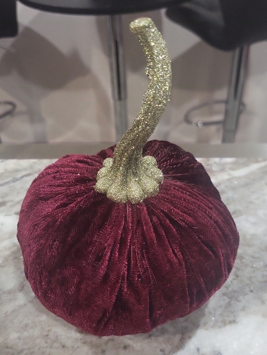 Other - Pretty Burgundy Purple Velvet Decorative Pumpkin with Sparkly Stem